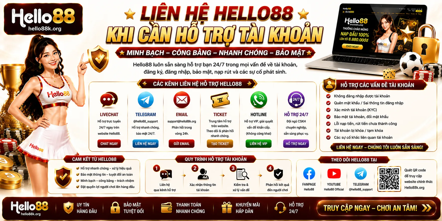 Liên hệ Hello88 khi cần hỗ trợ tài khoản